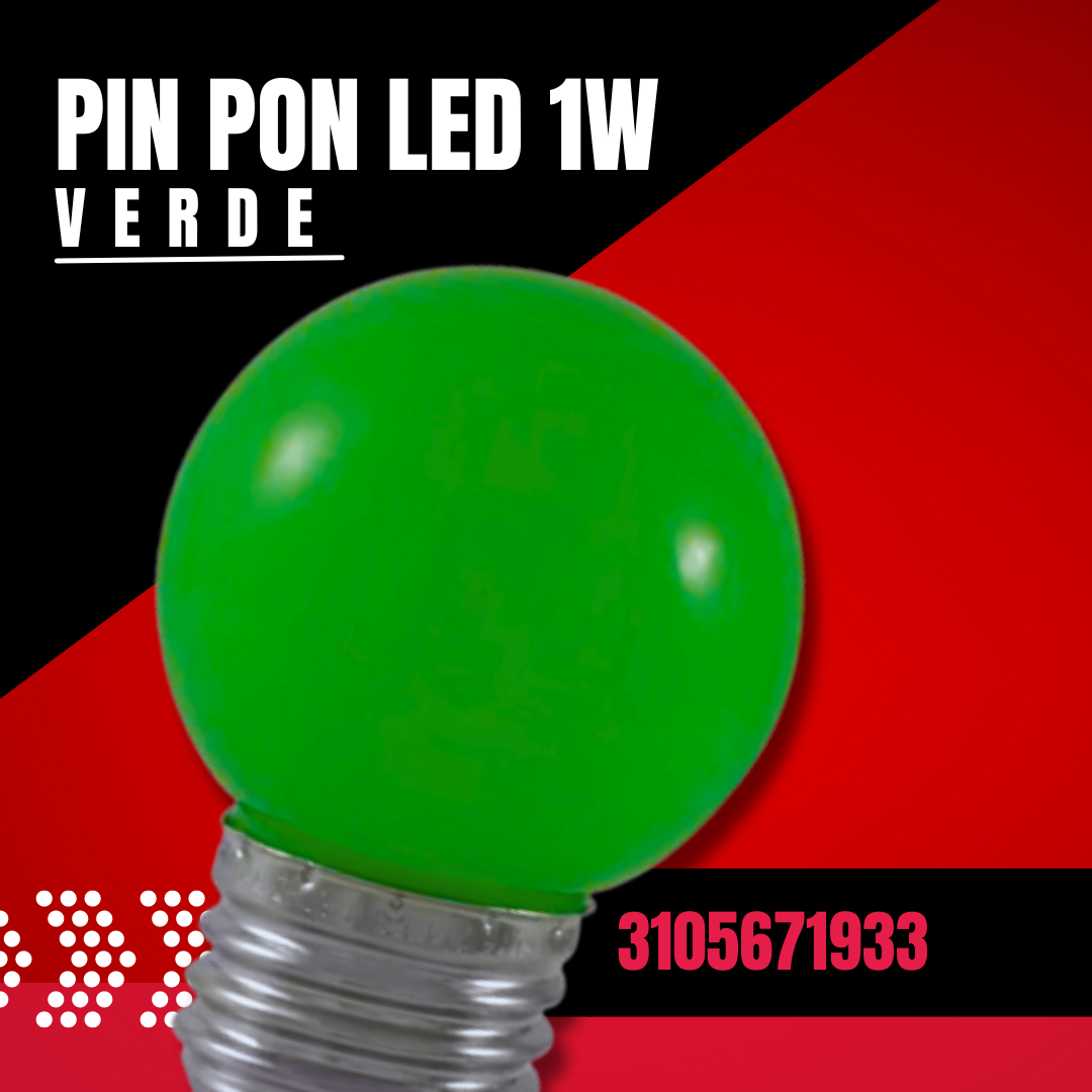 PING PON LED 1W L/VERDE ROSCA E27