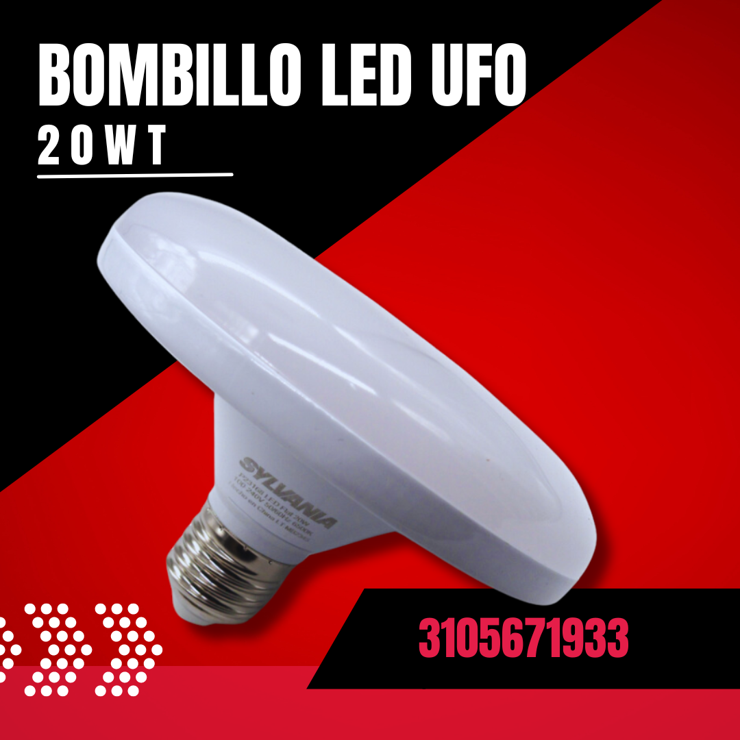 BOMBILLO TIPO UFO 2O WTTS LED L/ BLANCA 6500K 120 VOLT ROSCA E27
