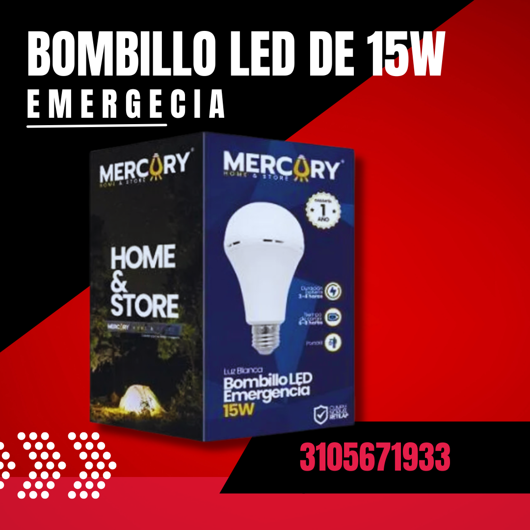 BOMBILLO LED RECARGABLE 15 WATTS LUZ / BLANCA